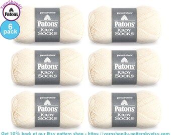 MUSLIN 6 Pack! Patons Kroy Socks Yarn is 1.75oz | 166yds Super Fine Weight (1) Sock Yarn. A Blend of 75/25% Wool/Nylon (50g | 152m)