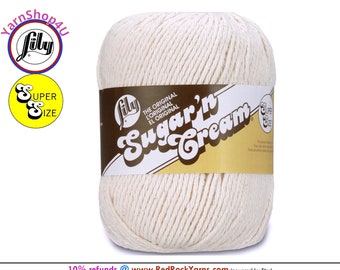 ECRU - Super Size 4oz | 190yds. 100% Cotton yarn. Original Lily Sugar N Cream. Solid Cotton Yarn (4 ounces | 190 yards)