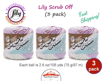 PRETTY PURPLE 3 Pack! Lily Scrub Off - 2.6oz | 106yds each. Lily Sugar'n Cream. 100% Textured Cotton Yarn. 3 skeins = Bulk Buy!