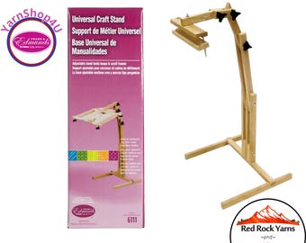Universal Craft Stand. Frank Edmunds wood floor stand for hoops, stretchers bars, scroll frames. Adjusts for height, angle, L or R use #6111