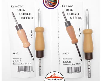 4.0 mm or 5.5 mm Lacis Tricot Rug Punch Needle. For Rug yarn. Use with loose woven canvas like burlap or monks cloth. Pick #RP27 or #RP28