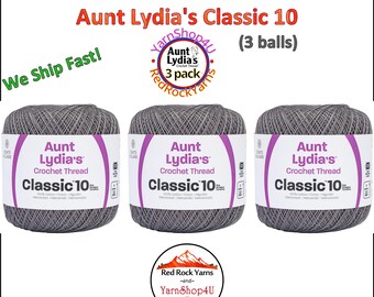 STONE 3 pack! Aunt Lydia's Classic 10 Crochet Thread. 350yds. Item #154-0630