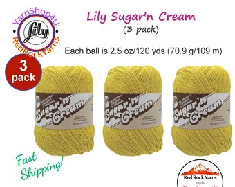 SUNSHINE 3 Pack! 2.5oz | 120yd The Original Lily Sugar N Cream 100% Cotton Yarn. 3 Skeins Bulk Buy!