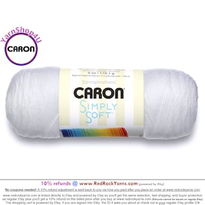 WHITE - Caron Simply Soft 6oz / 315yds (170g / 288m) 100% Acrylic yarn. Item H970039701