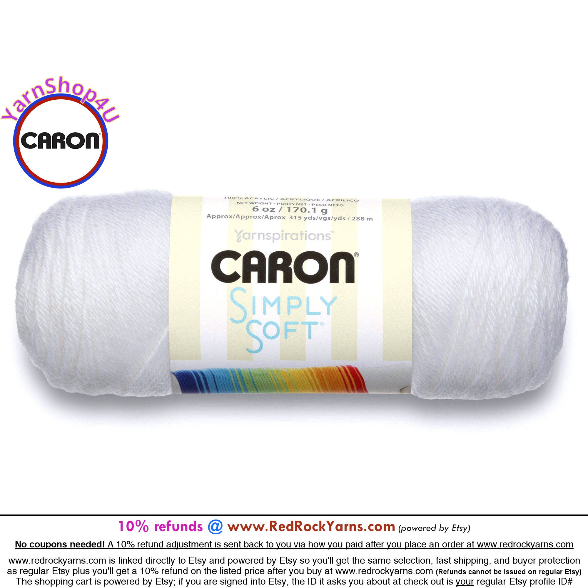 Caron Simply Soft Solids Yarn 6oz Gauge 4 Medium 100% acrylic - Neon Pink -  Machine Wash & Dry Neon Pink 6 oz.