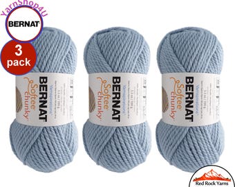 GRAY BLUE 3 pack! Bernat Softee Chunky Yarn Super Bulky Yarn. 3.5oz | 108yds | 100% Acrylic Yarn. 3 skeins per pack = Bulk Buy!