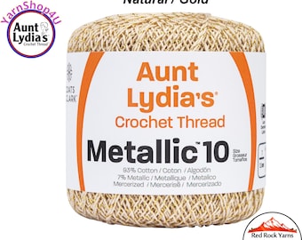 NATURAL / GOLD Aunt Lydia's® Cotton Metallic Crochet Thread. 100 yards. Size 10 Lace. 88% Cotton and 12 percent Metallic