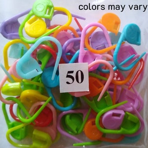 10 to 300 Locking Stitch Markers, Plastic Safety Pin Style Stitch Marker. Random Colors. Clip on Stitch Holders or Marker by weight image 8