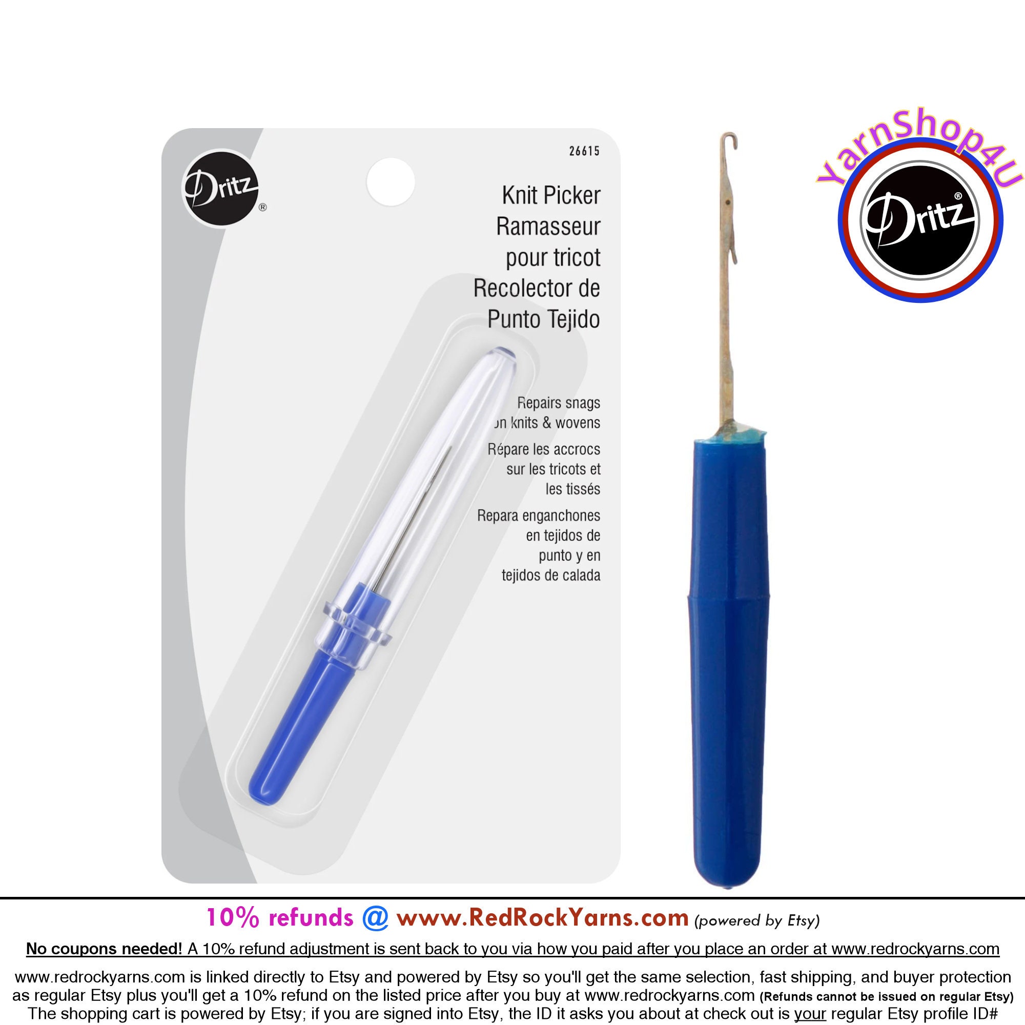 Snag Nab It Dritz Tool by Dritz. get 1 Pack or 2 Use to Fix Snags in Knits  and Wovens. Dritz 618 