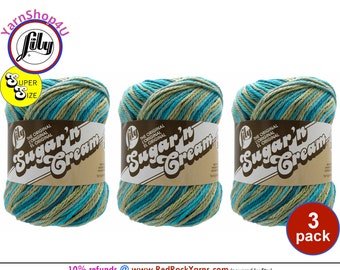 PEBBLE BEACH OMBRE 3 Pack! Super Size 3oz | 143yds. 100% Cotton yarn. Lily Sugar N Cream. (3 ounces | 143 yards). Color #189995. Bulk Buy!