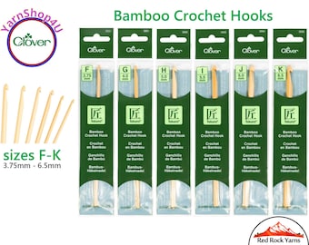 Clover Takumi Bamboo Crochet Hooks 6" long in Sizes F/3.75mm, G/4mm, H/5mm, I/5.5mm, J/6mm, K/6.5mm (SKU 3500 3501 3502 3503 3504 3505)