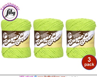 HOT GREEN 3 Pack! 2.5oz | 120yd The Original Lily Sugar N Cream 100% Cotton Yarn. 3 Skeins Bulk Buy!