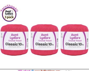 HOT PINK 3 Pack! Aunt Lydia's Classic 10 Crochet Thread. 350yds. Item #154-0332