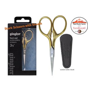 Gingher Lion's Tail Embroidery Scissors w/ sheath 3.5" Slender straight blades with stunning gold double plated handles. Made in Italy