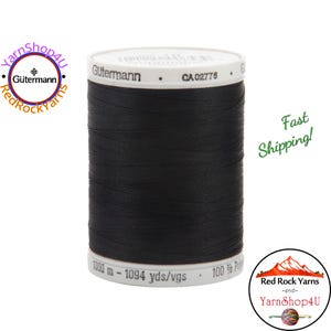 Gutermann Thread. Black - 1094 yards / 1000 meters. White Sew-All All Purpose Polyester Thread. This is a big spool of sewing thread. #10