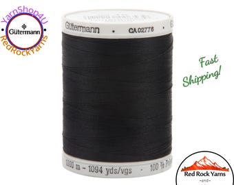 Gutermann Thread. Black - 1094 yards / 1000 meters. White Sew-All All Purpose Polyester Thread. This is a big spool of sewing thread. #10