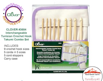 Clover Interchangeable Tunisian Crochet Hook Takumi Combo Set. Brand New, Genuine Clover Product #3684