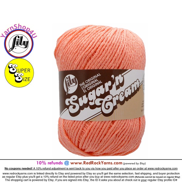 CORAL ROSE - Super Size 4oz | 190yds. 100% Cotton yarn. Original Lily Sugar N Cream. Solid Cotton Yarn (4 ounces | 190 yards)