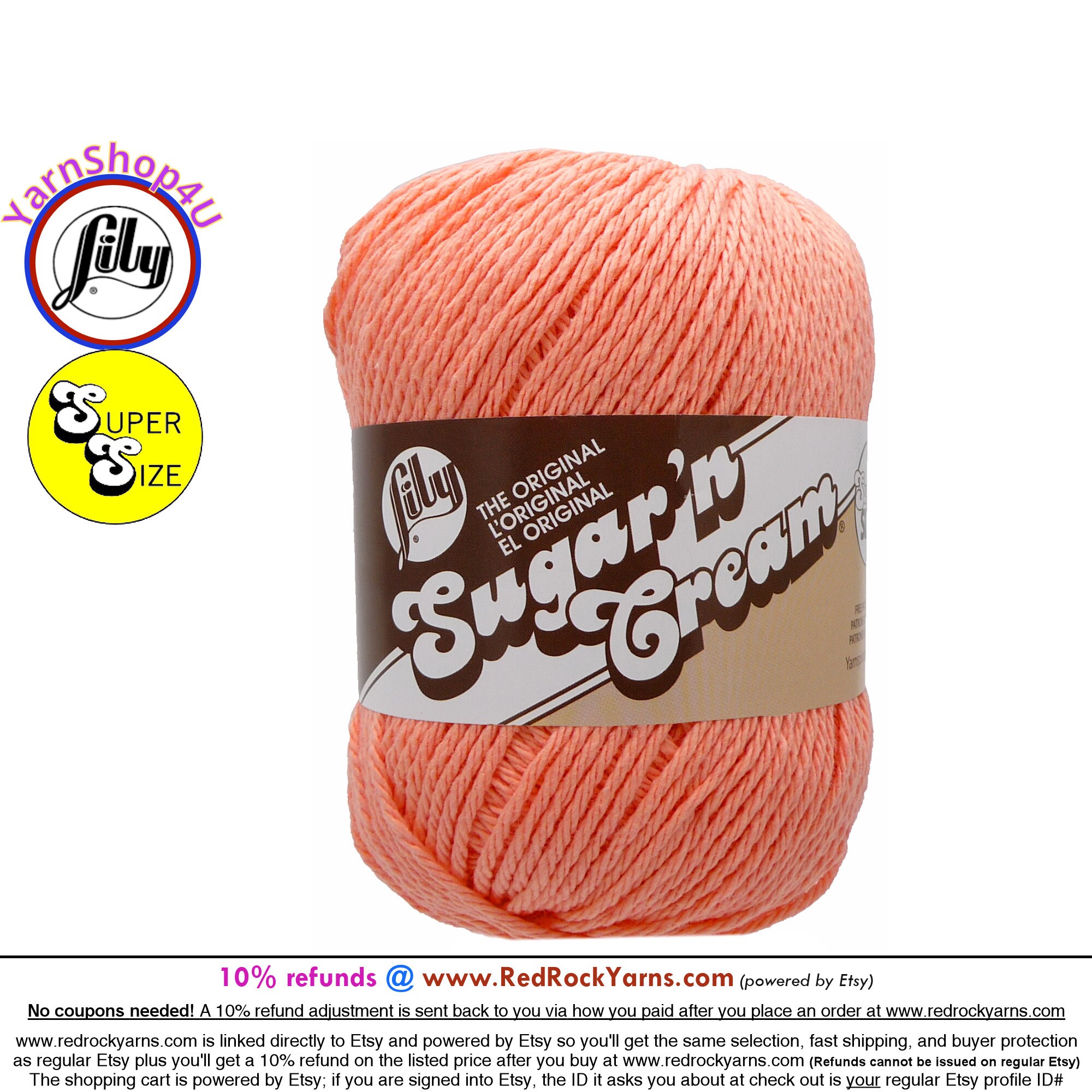 Lily Sugar 'N Cream Super Size Solid Yarn 100% Cotton 4 oz Coral Rose 2  Pack New