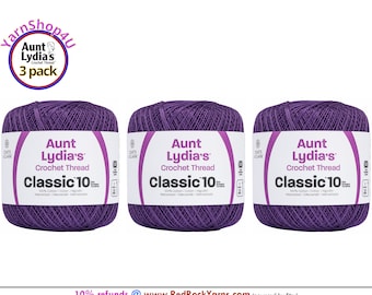 PURPLE 3 pack! Aunt Lydia's Classic 10 Crochet Thread. 350yds. Item #154-0458