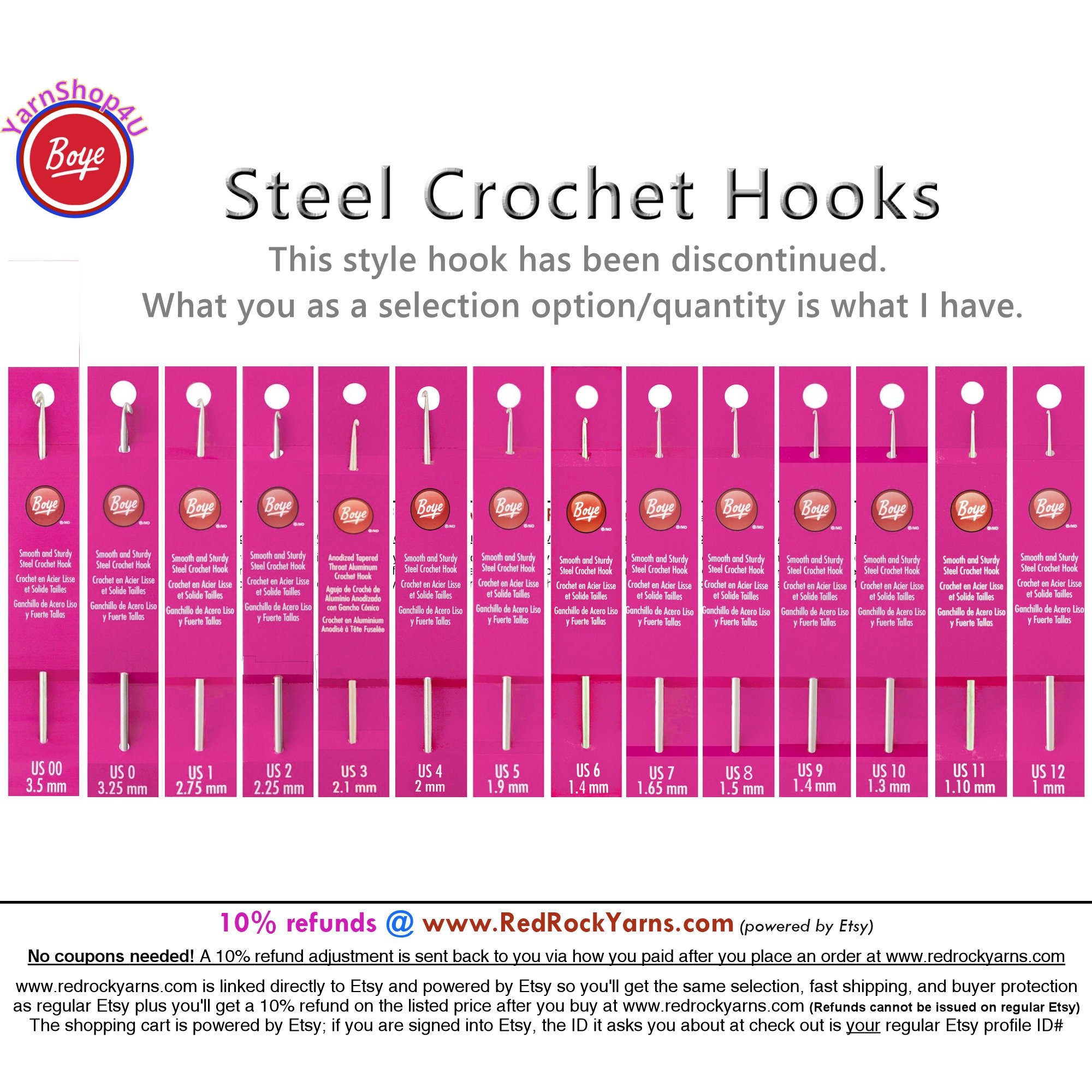 CROCHET HOOKS - TAPERED THROAT SIZES US J/K/N - 6/6.5/9mm - BOYE for sale  online