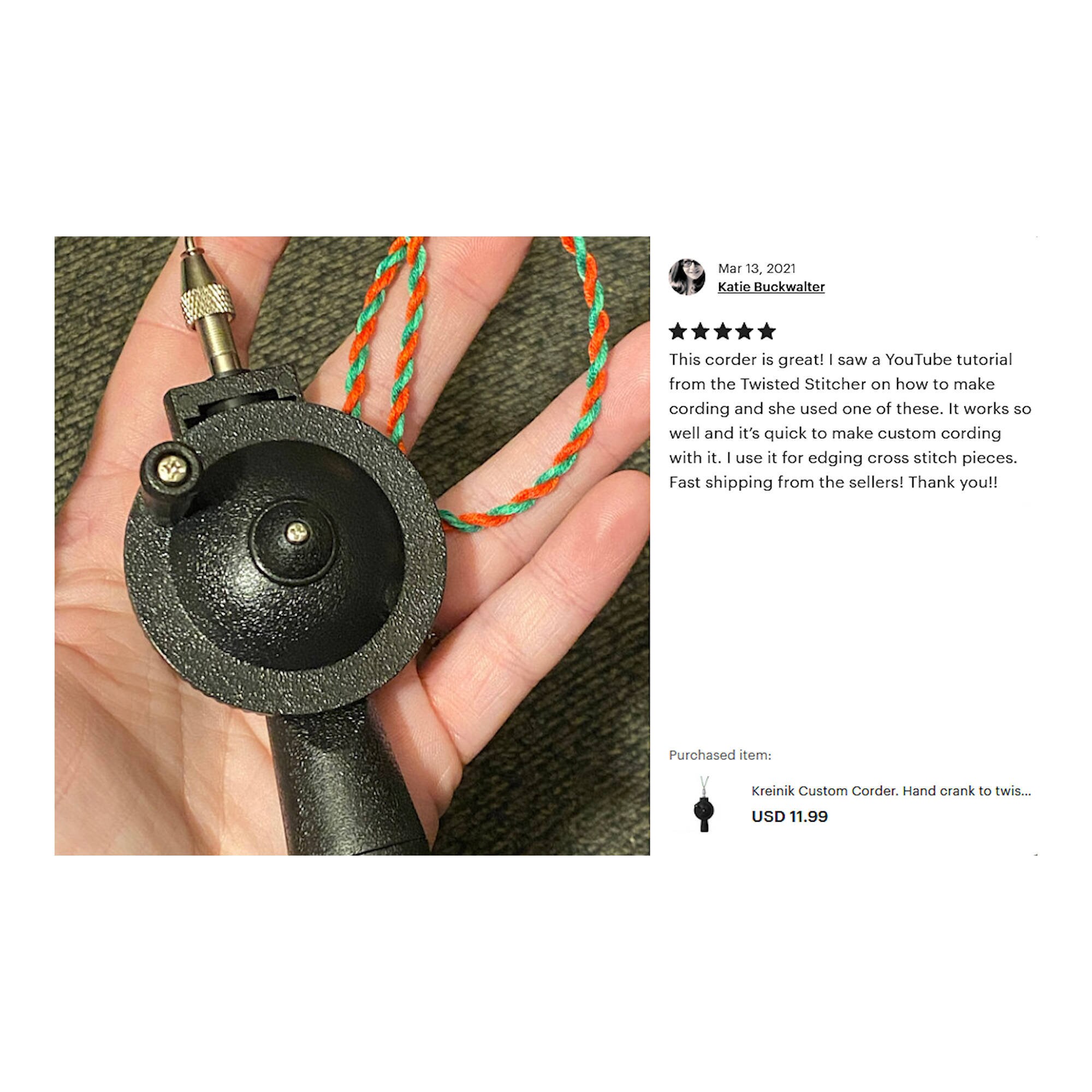 Kreinik Custom Corder. Hand crank to twist together two or more strands