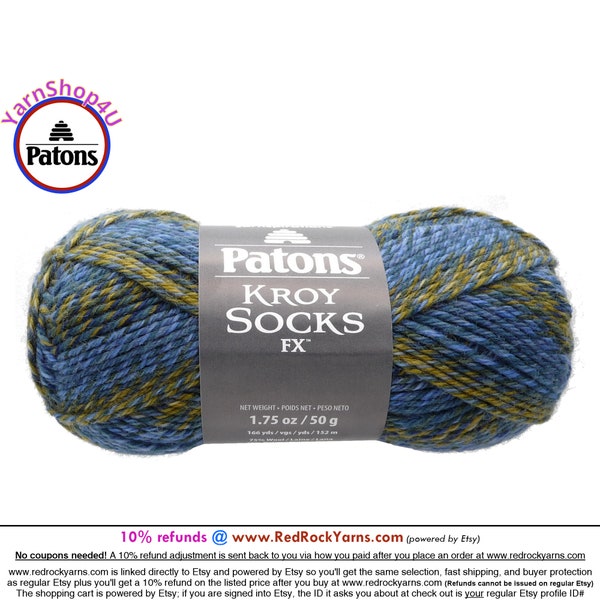 DEEP SEA Colors - Patons Kroy Socks FX Yarn is 1.75oz | 166yds Super Fine Weight (1) Sock Yarn. 75/25% Wool/Nylon (50g | 152m)