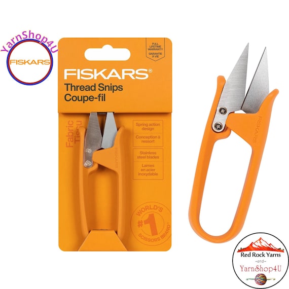 FISKARS Premium Thread Snips - Large snips with Spring Action Sharp Stainless Steel Blades. For Fabric, Thread, Floss and Yarn. #140160
