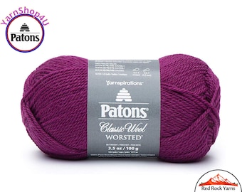 AMARANTH - Patons Classic Wool Worsted Yarn Medium Weight (4). 100% wool yarn. 3.5oz | 194 yards (100g | 177m)