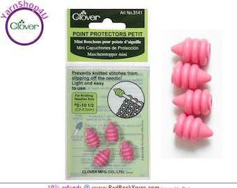 4 Clover Point Protectors Petite, Fits Needle sizes 0 - 10.5, 4 Pink Knitting Needle Protectors, Pink Soft Needle Tip Protectors. #3141