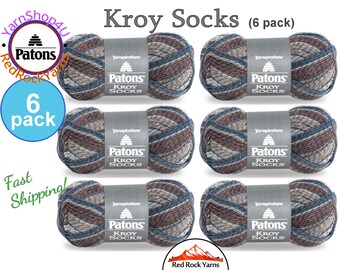 BLUE BROWN MARL 6 pack! Patons Kroy Socks Yarn is 1.75oz | 166yds Super Fine Weight (1) Sock Yarn. A Blend of 75/25% Wool/Nylon (50g | 152m)