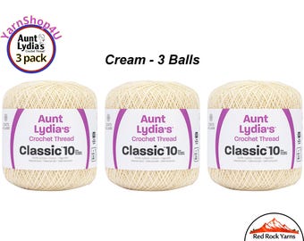 CREAM 3 Pack! Aunt Lydia's Classic 10 Crochet Thread. 350yds. Item #154-0420