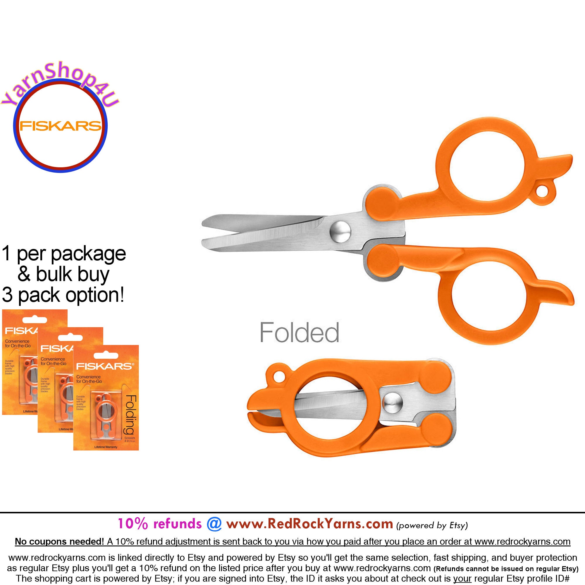 4-Pack FOLDING SCISSORS - 3.5 - Metal - Sharp - Durable - Portable - Travel