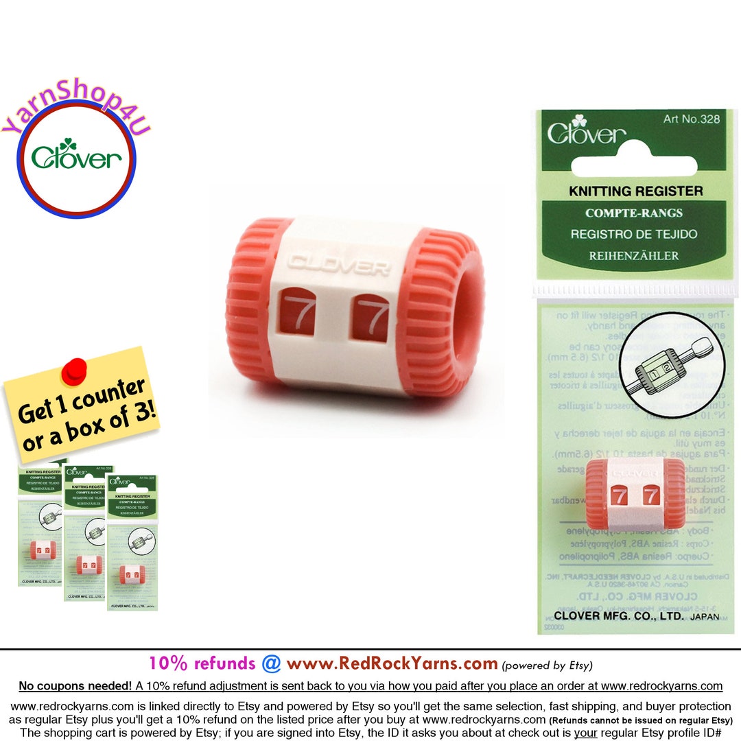 Clover Knitting Register. Manual Row Counter Slips on Needle or Hook