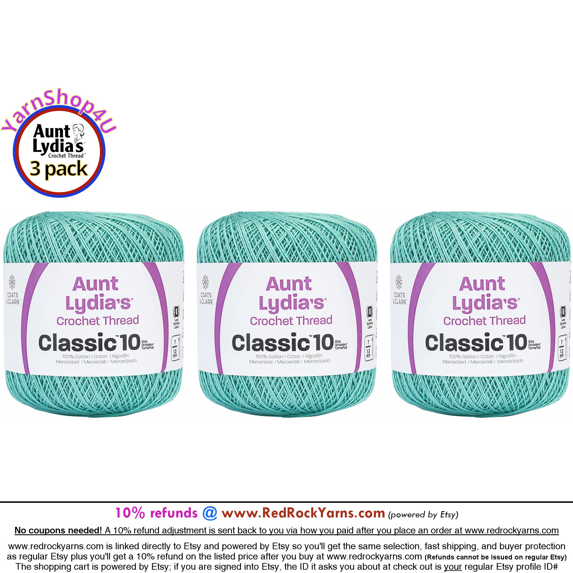 AUNT LYDIA'S CLASSIC CROCHET SIZE 10 AQUA