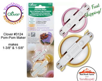 1-3/8" & 1-5/8" Pom Pom Maker. This Clover Pom maker has 2 Sizes of Pom Tools. Make Solid or multi color Poms! Wind, cut, tie, fluff! #3124