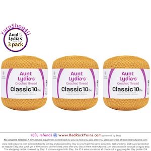 Aunt Lydia's Crochet Cotton Classic Crochet Thread Size 10 (3-Pack) Golden  Yellow 154-422