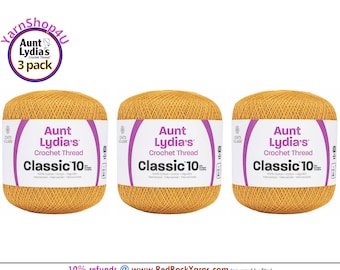 GOLDEN YELLOW 3 pack! Aunt Lydia's Classic 10 Crochet Thread. Item #154-0422