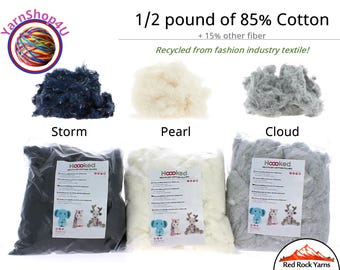 Hoooked Recycled Fluffy Cotton Filling - 85% cotton upcycled textile from the fashion industry (Color Choice: Storm, Pearl, Cloud)
