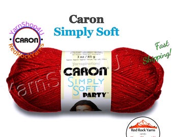 RED SPARKLE - Caron Simply Soft Party! 3 oz / 164 yds (85 g / 150 m) 99% Acrylic, 1 percent Metallic (3 ounce / 164 yards) Color #0015