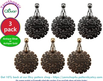 Bulk Buy: 3 pack of Antique Silver or Antique Gold Clover Thread Cutter Pendants. Cord not included. Gold #455 or Silver #454