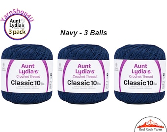 NAVY 3 pack! Aunt Lydia's Classic 10 Crochet Thread. 350yds. Item #154-0486