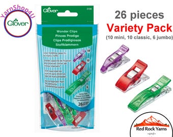 Wonder Clips Variety Pack. 26 total (10 mini, 10 classic, 6 jumbo). Use for holding fabric layers. Clover 3190