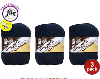 BRIGHT NAVY (Brt Navy) 3 Pack! 2.5oz | 120yd The Original Lily Sugar N Cream 100% Cotton Yarn. 3 Skeins Bulk Buy!