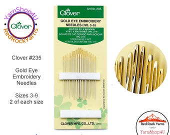 Gold Eye Embroidery Needles (No. 3-9). Includes 16 sizes from 3 to 9. Extra large eyes needles for cotton and ribbon embroidery. Clover #235