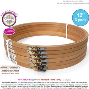12&quot; Pack of 6 Embroidery hoops. Frank A Edmunds / Colonial Needle Quality Hoops hard wood w/ Smooth rounded edges and screw caps. CNEH-12N