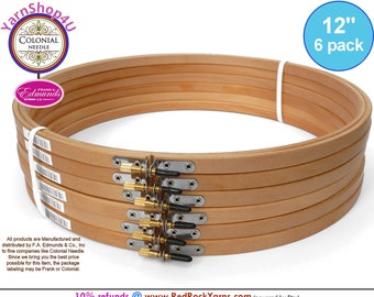 12" Pack of 6 Embroidery hoops. Frank A Edmunds / Colonial Needle Quality Hoops hard wood w/ Smooth rounded edges and screw caps. CNEH-12N