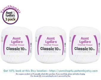 WHITE 3 Pack! Aunt Lydia's Classic 10 Crochet Thread. 400yds. Item #154-0001