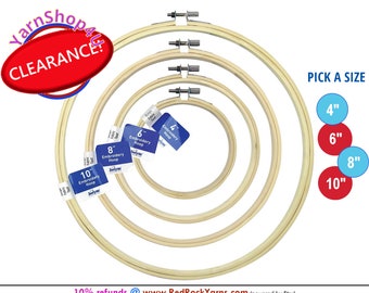 CLEARANCE SALE! 4" or 8" Wood Embroidery Hoops with silver L bracket and screw.