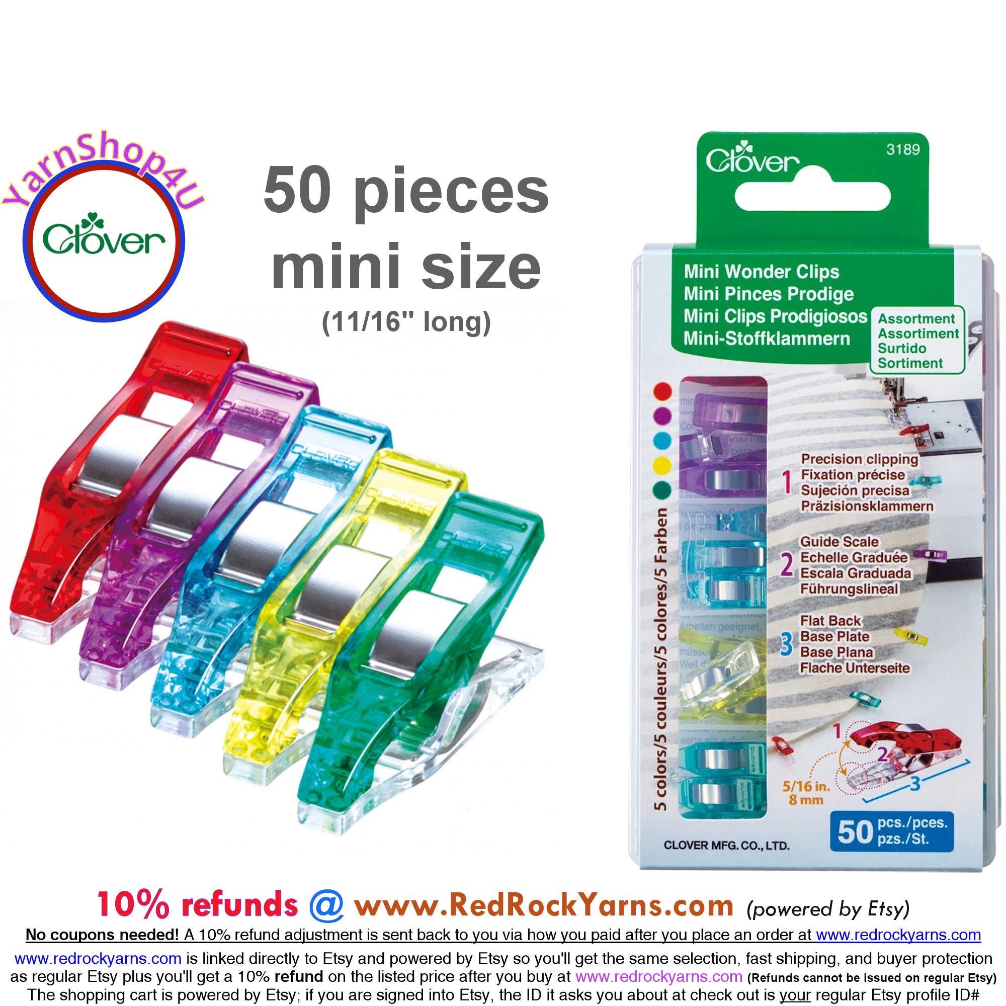 Clover 50 Piece Assorted Colors Mini Wonder Clips, Clover #3189